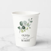 Eucalyptusbladeren groen elegant minimalistisch papieren bekers (Achterkant)