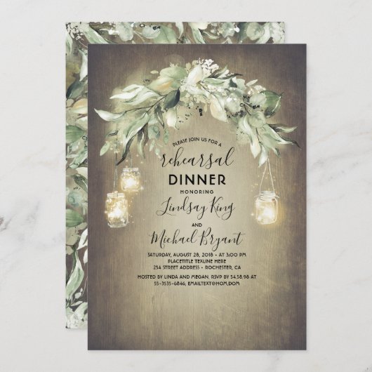 Eucalyptusbladeren groen rustieke repetitiediner kaart (Voorkant / Achterkant)