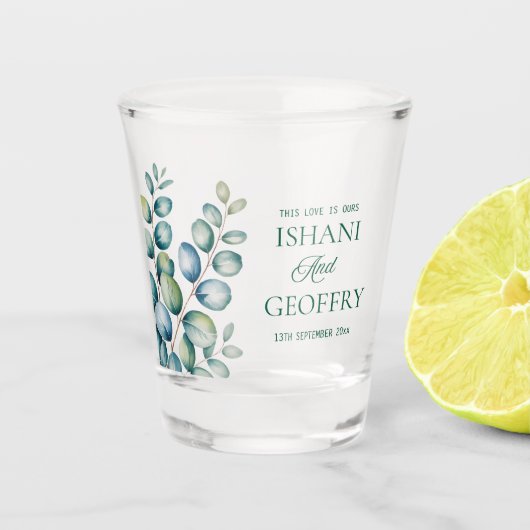 Eucalyptusbladeren Groene Huwelijk Shot Glas (Voorkant)