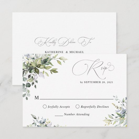 Eucalyptusbladeren groene trouw-RSVP-kaart Kaart (Voorkant / Achterkant)