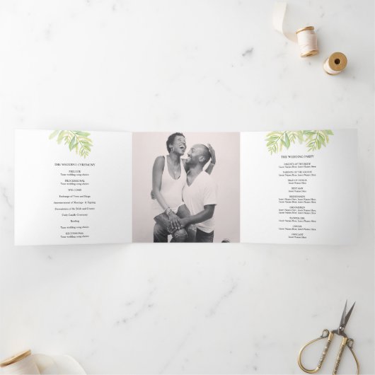 Eucalyptusbladeren groene waterverf bruiloft drieluik programma (Binnen)