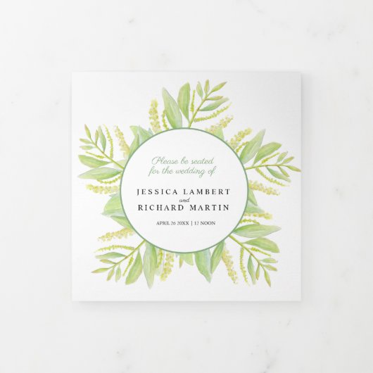 Eucalyptusbladeren groene waterverf bruiloft drieluik programma (Cover)