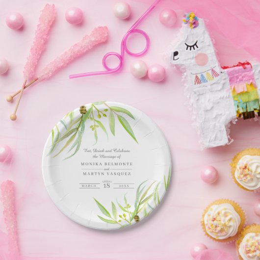 Eucalyptusbladeren groene waterverf bruiloft papieren bordje (Feest)