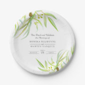 Eucalyptusbladeren groene waterverf bruiloft papieren bordje (Voorkant)