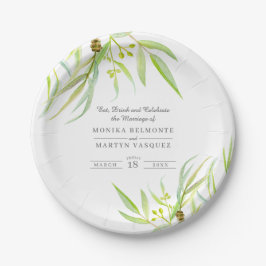 Eucalyptusbladeren groene waterverf bruiloft papieren bordje