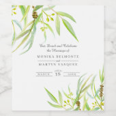 Eucalyptusbladeren groene waterverf bruiloft wijn etiket (Enkel label)