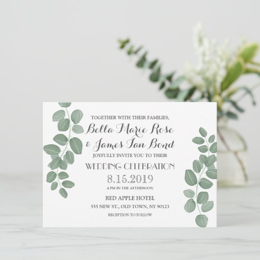 Eucalyptusbladeren Huwelijksuitnodigingen Kaart (Staand voorkant)