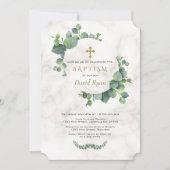 Eucalyptusbladeren Krans Kruis Marmer Doop Kaart (Voorkant)