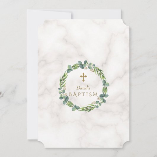 Eucalyptusbladeren Krans Kruis Marmer Doop Kaart (Achterkant)