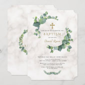 Eucalyptusbladeren Krans Kruis Marmer Doop Kaart (Voorkant / Achterkant)