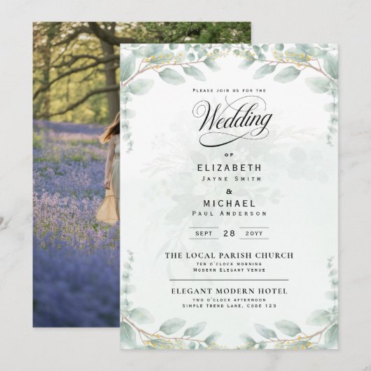 Eucalyptusbladeren met erfgoed botanische fototrou kaart (Voorkant / Achterkant)