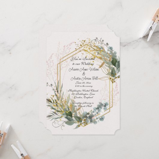 Eucalyptusbladeren met gouden accenten en Lijst Kaart (Voorkant / Achterkant in situ)