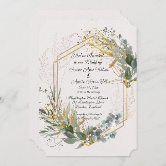 Eucalyptusbladeren met gouden accenten en Lijst Kaart (Voorkant / Achterkant)