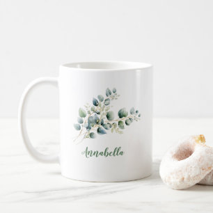 Eucalyptusbladeren met naam cadeau koffiemok