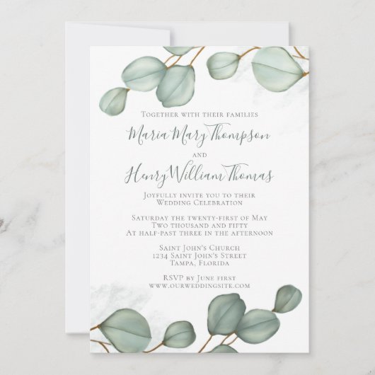 Eucalyptusbladeren Minimale Waterverf Elegant Kaart (Voorkant)