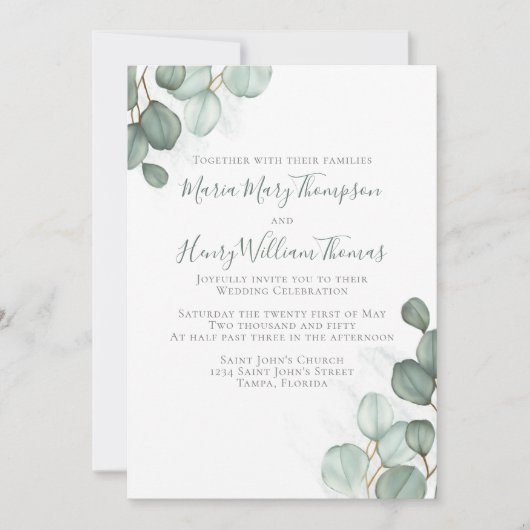 Eucalyptusbladeren Minimale Waterverf Elegant Kaart (Voorkant)