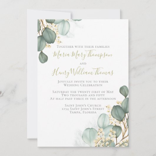 Eucalyptusbladeren Minimale Waterverf Elegant Kaart (Voorkant)