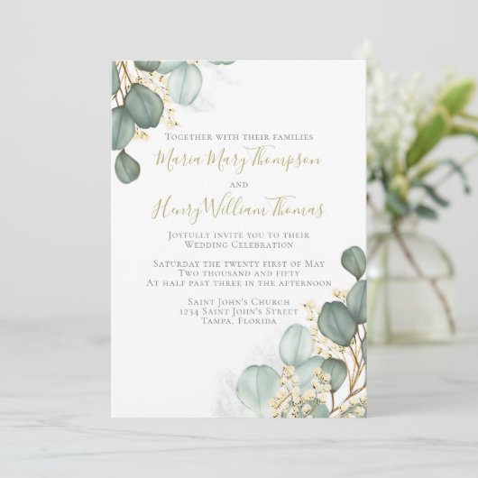 Eucalyptusbladeren Minimale Waterverf Elegant Kaart (Staand voorkant)