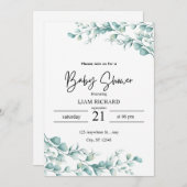 Eucalyptusbladeren, neutrale tonen, baby shower kaart (Voorkant / Achterkant)