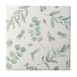 Eucalyptusbladeren op waterverf-beige achtergrond tegeltje