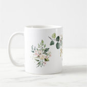 Eucalyptusbladeren, roos, gouden lijst, jouw naam koffiemok (Links)