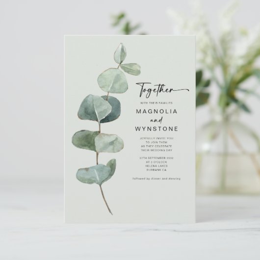 Eucalyptusbladeren | Together Modern Wedding Kaart (Staand voorkant)