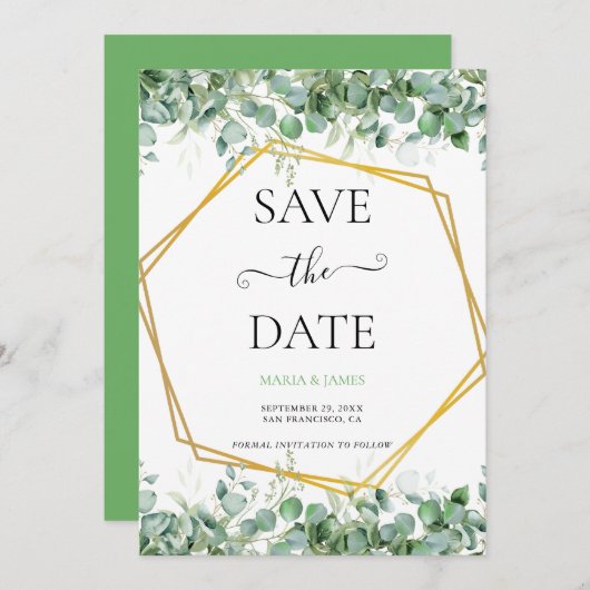 Eucalyptusbladeren Trouwdag Save The Date (Voorkant / Achterkant)