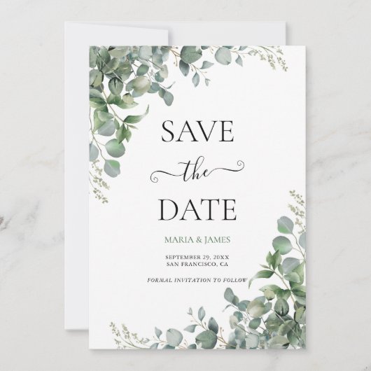 Eucalyptusbladeren Trouwdag Save The Date (Voorkant)