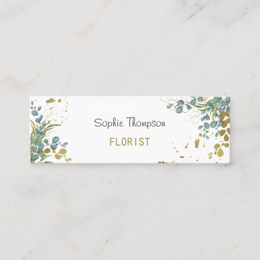 Eucalyptusbladeren van groen en goud mini visitekaartje (Voorkant)