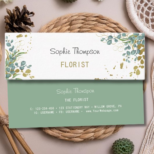 Eucalyptusbladeren van groen en goud mini visitekaartje