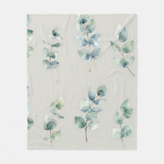 Eucalyptusbladeren Watercolor Patroon Fleece Deken (Voorkant)
