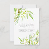Eucalyptusbladeren waterverf groene trouw RSVP kaartje (Voorkant)