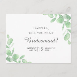 Eucalyptusbladeren. Wil je mijn bruidsmeisje zijn Briefkaart