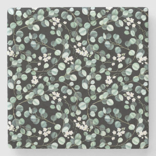 Eucalyptusbladeren: Witte Bloemen Patroon Stenen Onderzetter