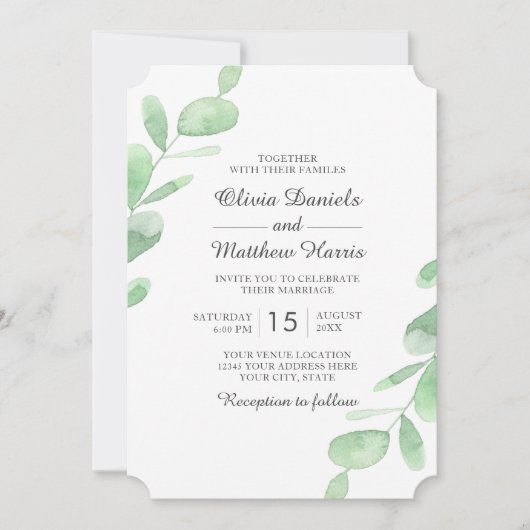 Eucalyptusbladeren. Woodland eenvoudige bruiloft Kaart (Voorkant)