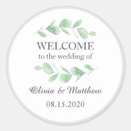 Eucalyptusbladeren. Woodland gewoon bruiloft Welko Ronde Sticker