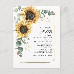 Eucalyptusbladeren Zonnebloem Geometrische Baby Sh Uitnodiging Briefkaart