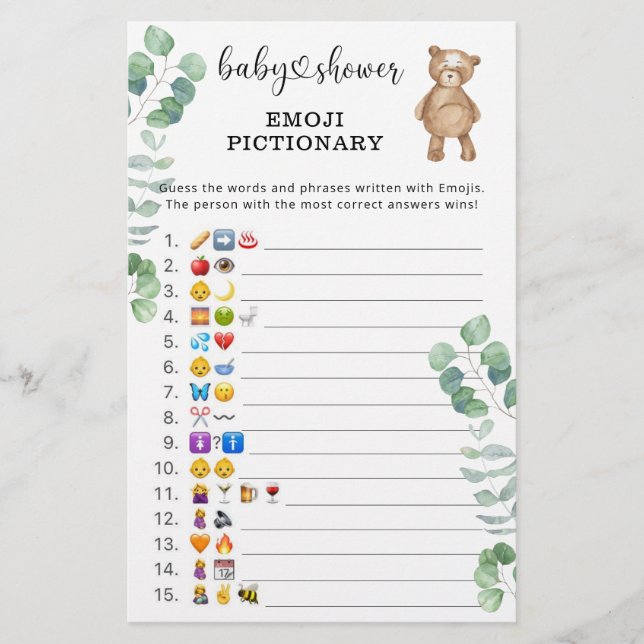 Eucalyptusbos Emoji afbeelding baby shower (Voorkant)