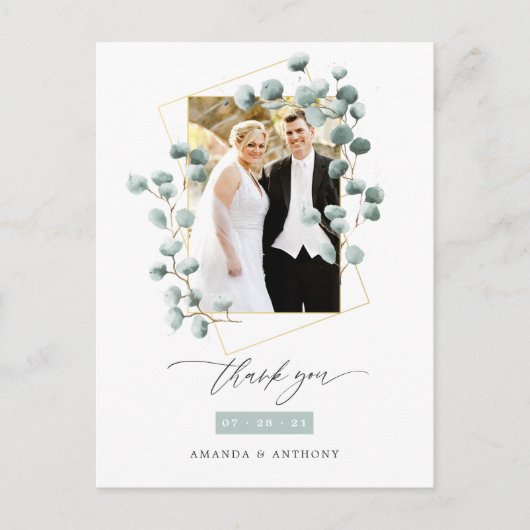 Eucalyptusbos geometrische trouwkaart bedankt briefkaart (Voorkant)