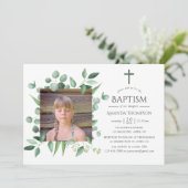 Eucalyptusbos groen doop of kerstdoop kaart (Staand voorkant)