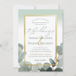 Eucalyptusbruiloft met een stoffige blauwe groene  kaart