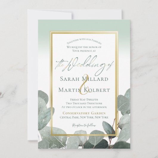 Eucalyptusbruiloft met een stoffige blauwe groene  kaart (Voorkant)