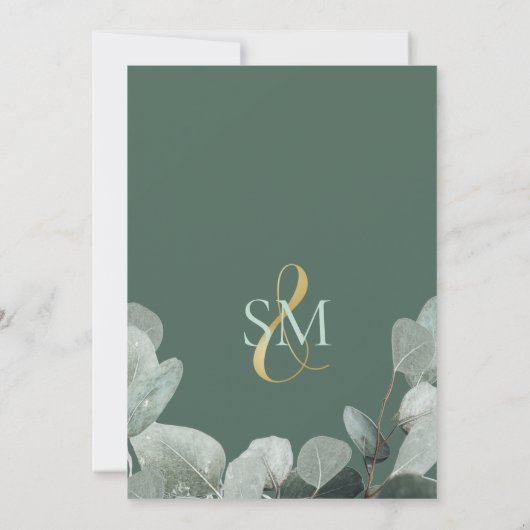 Eucalyptusbruiloft met een stoffige blauwe groene  kaart (Achterkant)