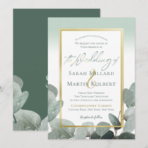 Eucalyptusbruiloft met een stoffige blauwe groene  kaart
