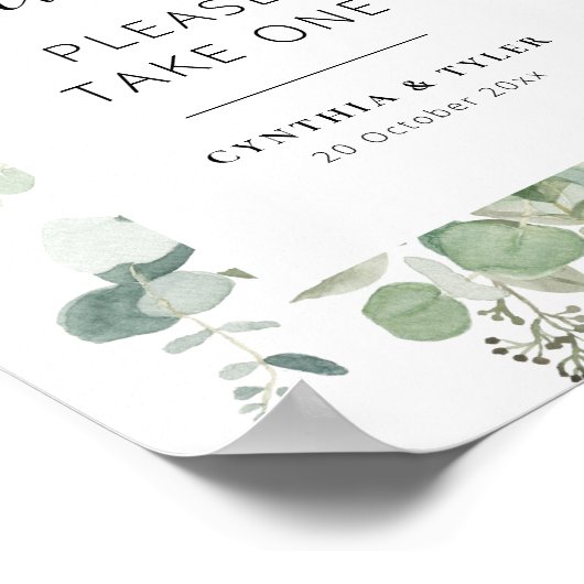 eucalyptusbruiloft met zwart script bevoordeelt po poster (Hoek)