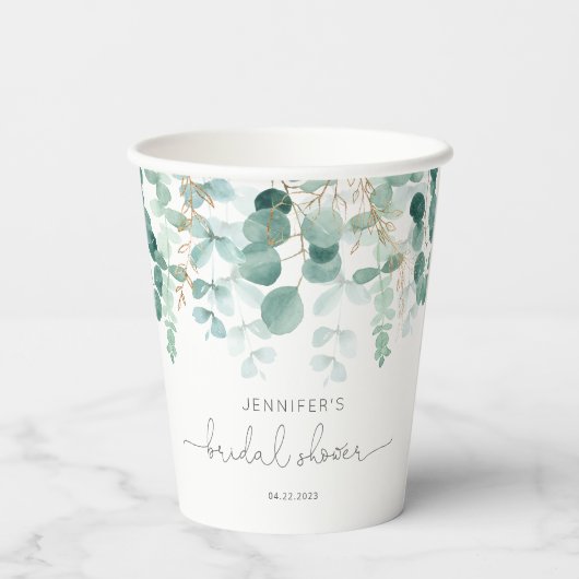 Eucalyptusbruine vrijgezellenfeest papieren bekers (Achterkant)