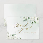 Eucalyptusbruine witte florale bruiloft bedankkaart (Voorkant / Achterkant)