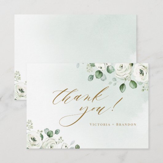 Eucalyptusbruine witte florale bruiloft bedankkaart (Voorkant / Achterkant)