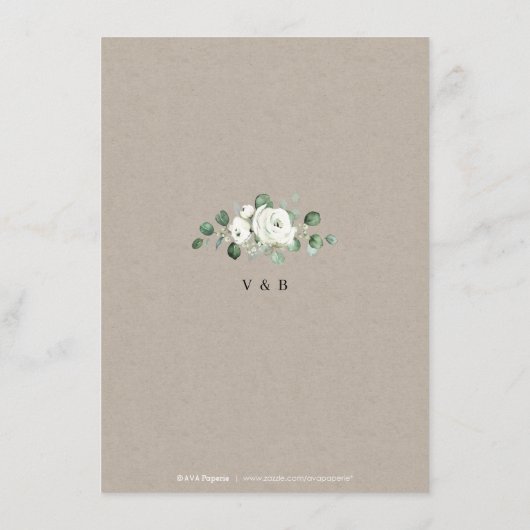 Eucalyptusbruine witte florale bruiloft informatiekaartje (Achterkant)