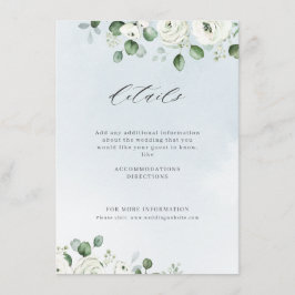 Eucalyptusbruine witte florale bruiloft informatiekaartje